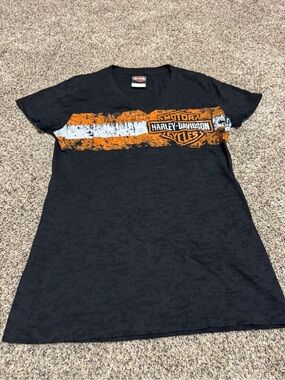 Harley-Davidson Black V-Neck Tee with Orange and White Stripe
